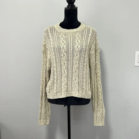 NWT MANGO Women’s Knitted Braided Sweater color Sand size Large - Picture 3 of 12